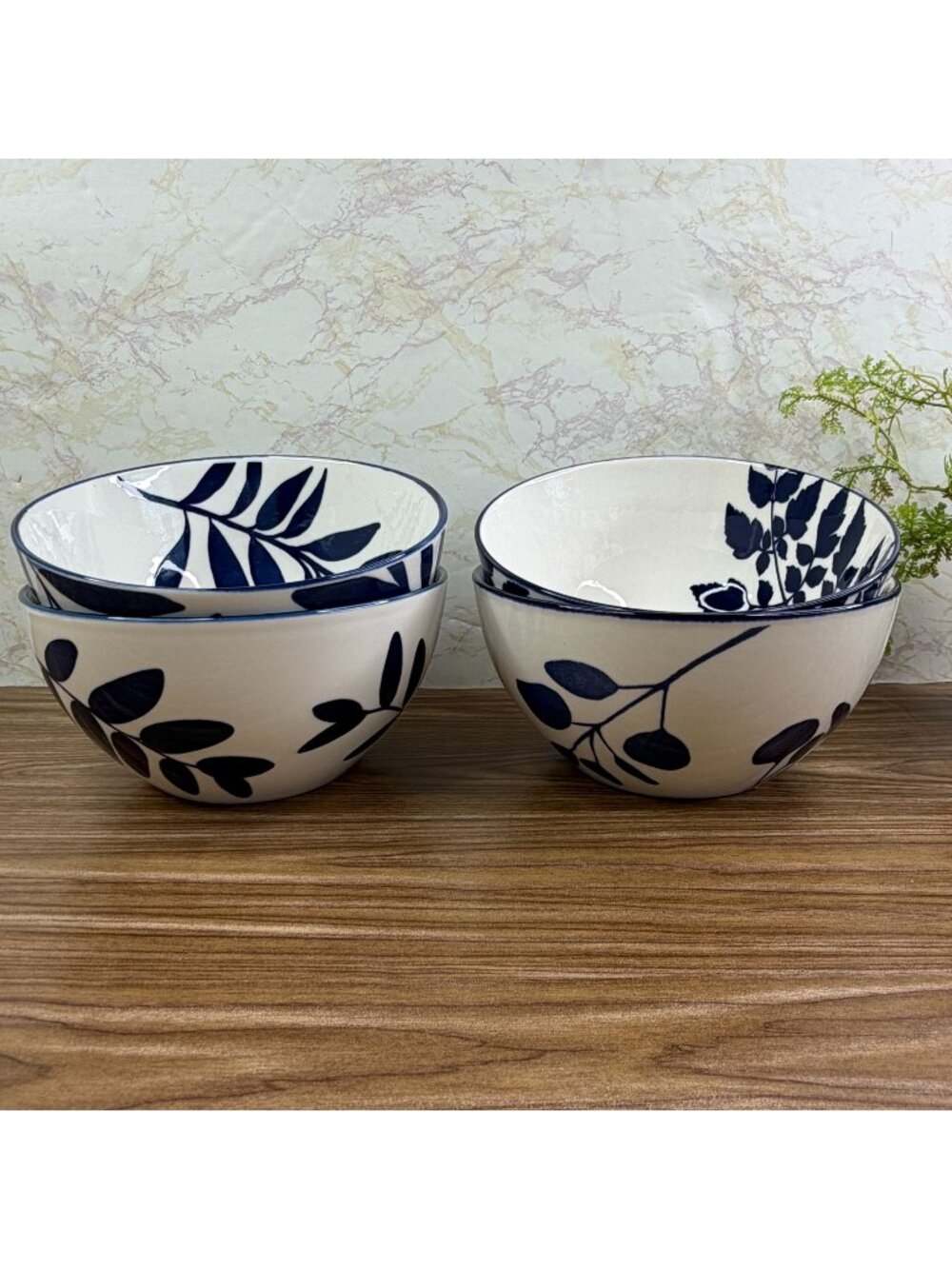 Certified International Blue Arbor 4 Pc Cereal Soup Bowl Set Stoneware